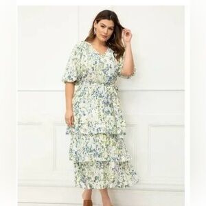ELOQUII Elements Tiered Midi Dress With Tie - Women’s Plus Size 18